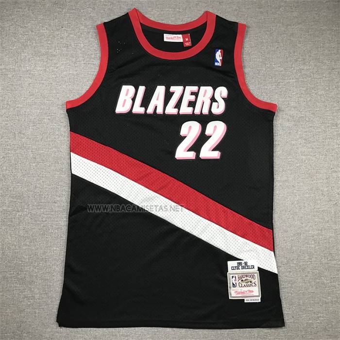 Camiseta Portland Trail Blazers Clyde Drexler NO 22 Mitchell & Ness 1991-92 Negro